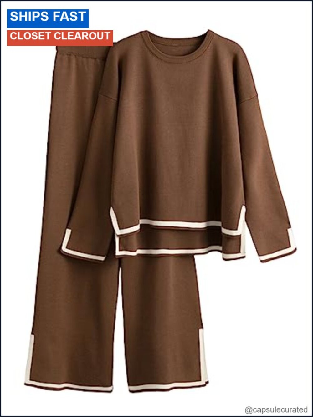 2 Piece Knit Sweater Lounge Set Wide Leg Pants Tracksuit